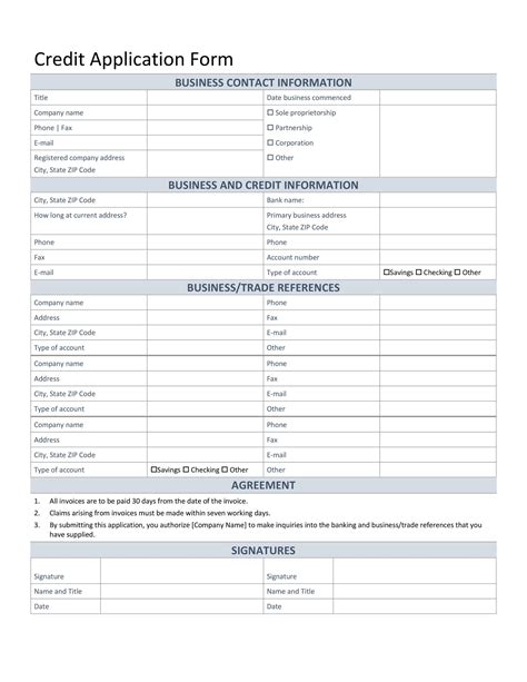 sample credit application form template
