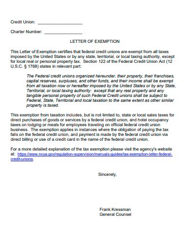Sample Credits Exempt Letter