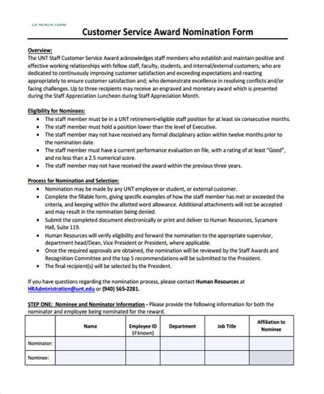 Sample Customer Service Award Nomination Letter