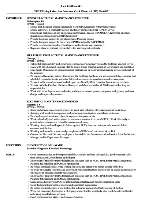 Sample Cv Electrical Maintenance Engineer