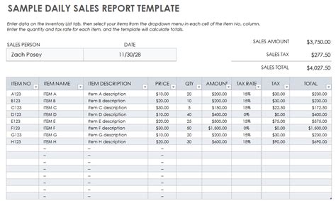 sample daily sale report