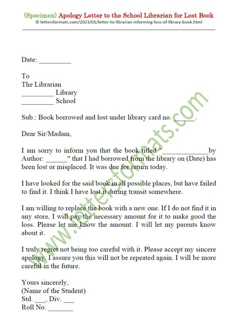 Sample Damaged Library Letter