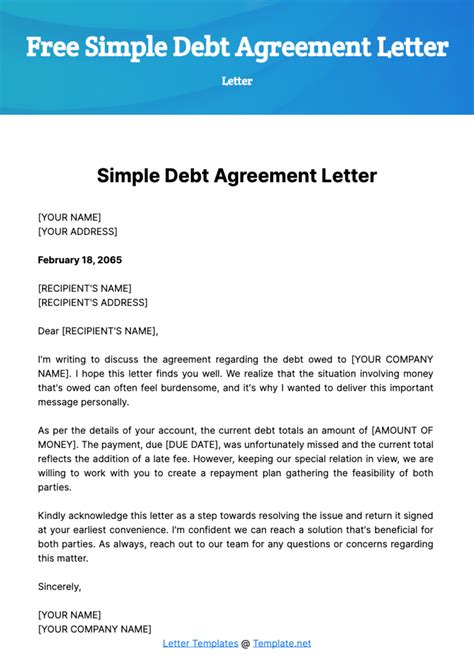 Sample Debt Payment Agreement Letter
