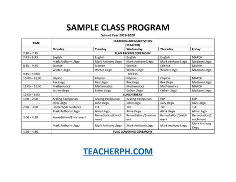 Sample Departmentalized Elementary Schedule