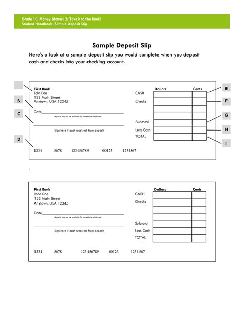 Sample Deposit Slip Word Format