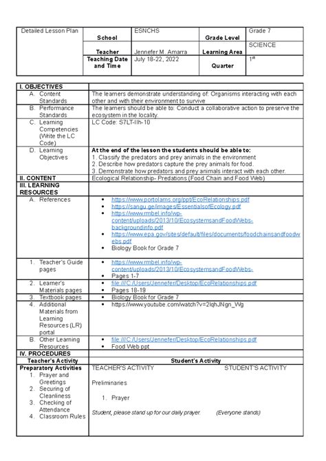 sample detailed lesson plan in literature