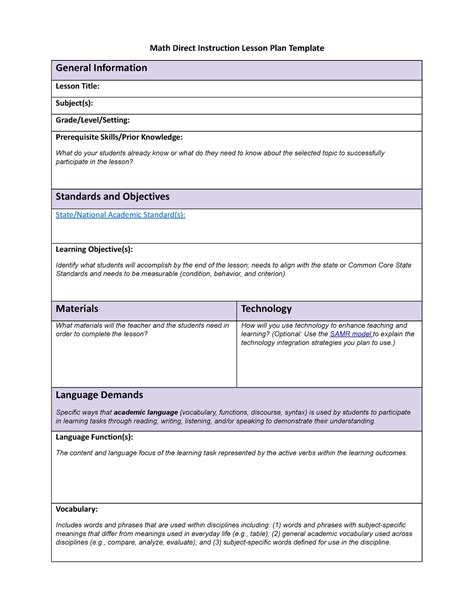 Sample Direct Instruction Math Lesson Plan