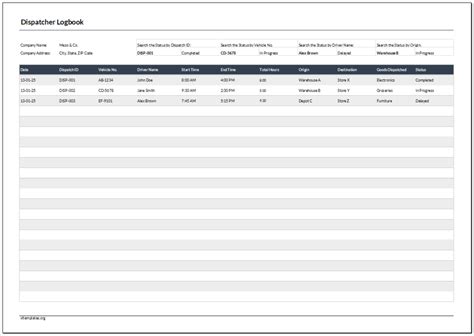 Sample Dispatching Log Sheet
