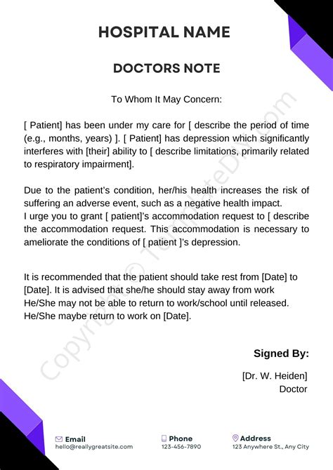 sample doctors note for depression