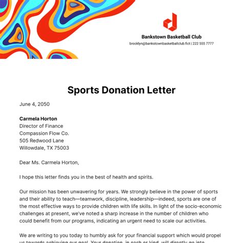 sample donation letter for cricket team