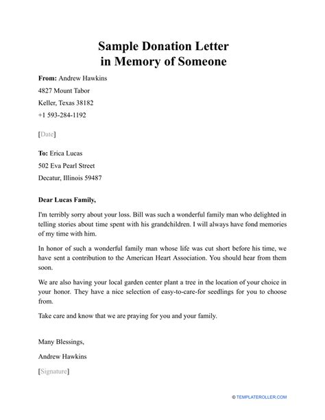 Sample Donation Letter In Memory Of Someone