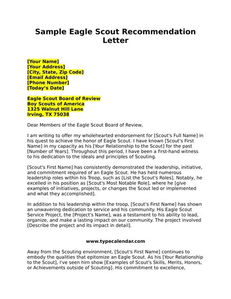 Sample Eagle Scout Recommendation Letter