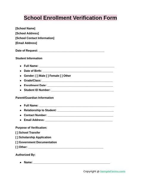 Sample Elementary School Enrollment Verification Letter