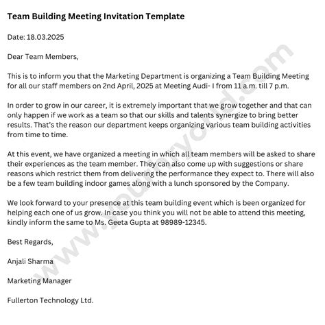 Sample Email Invitation For Team Building