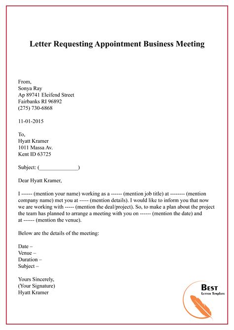 Sample Email Requesting Appointment Business Meeting