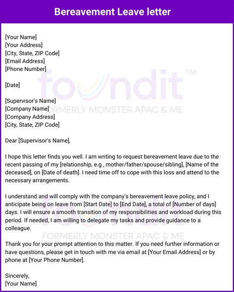 Sample Email Requesting Bereavement Leave