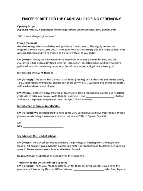 Sample Emcee Script Closing Day Seminar K12