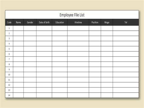 sample employee list excel