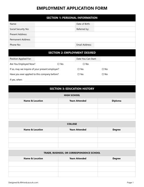 sample employment application form quintessential careers