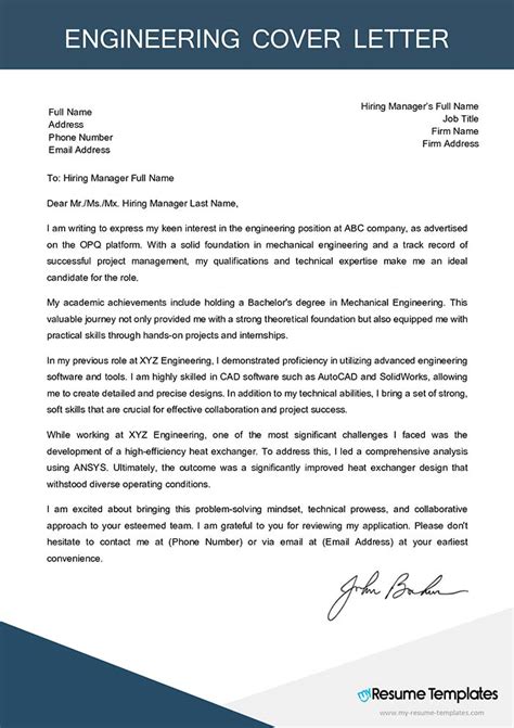 Sample Engineering Cover Letter
