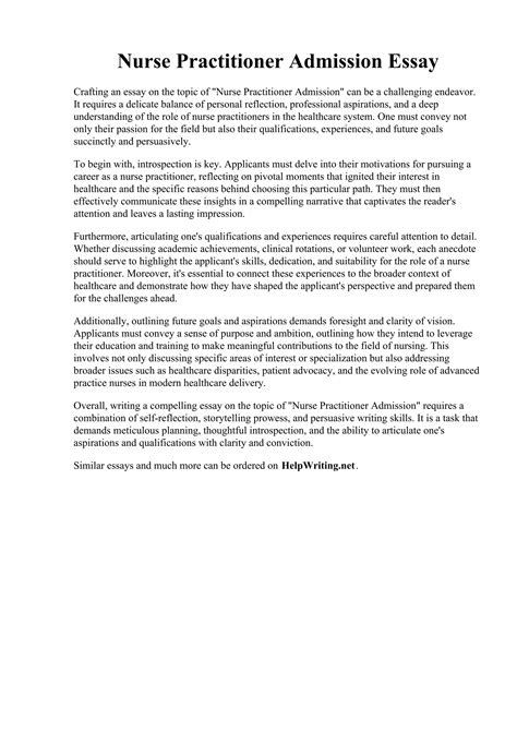 Sample Essay For Nurse Practitioner Admission