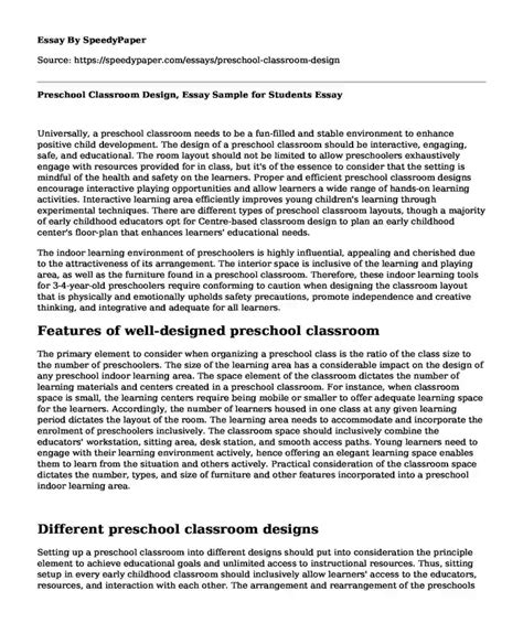 sample essay of preschool classroom observation