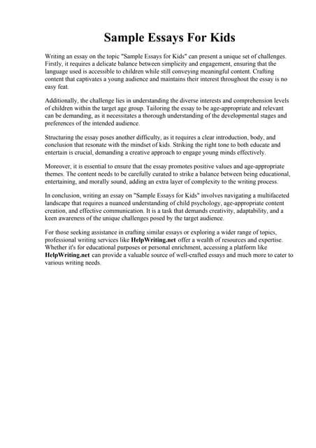 Sample Essays For Kids