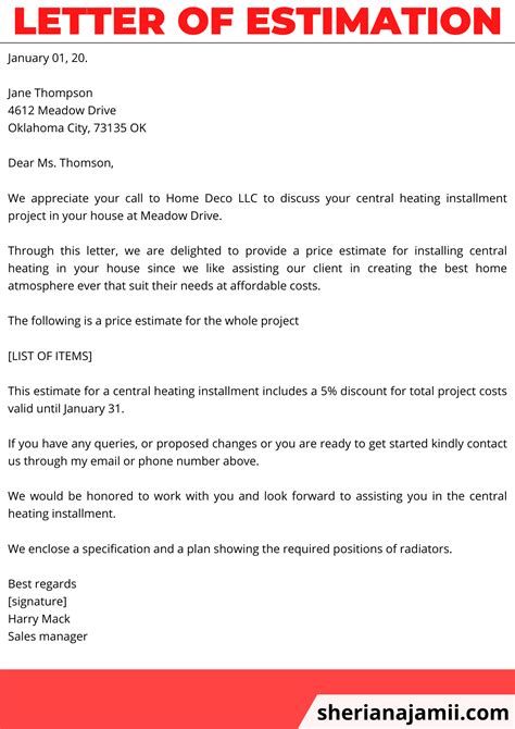 sample estimate letter