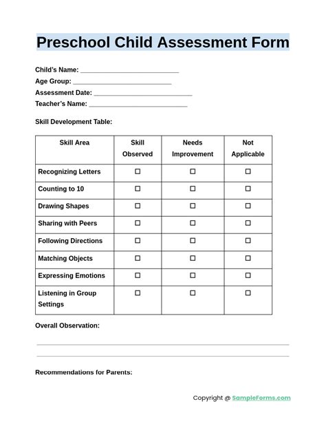 Sample Evaluation Forms For Infants And Toddlers