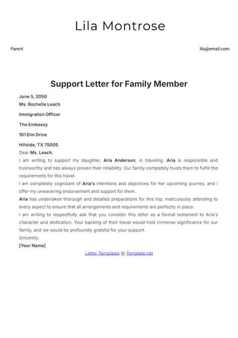 sample family support letter for visa application
