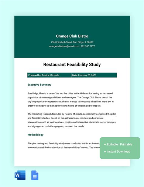 Sample Feasibility Study For Resturent