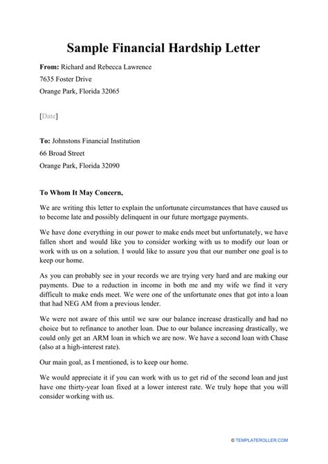 sample financial hardship letter for scholarship