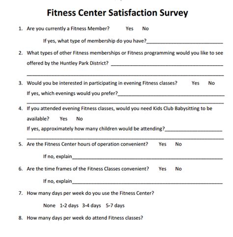 sample fitness class survey