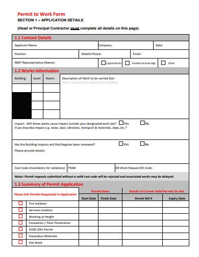 Sample Form For Work Permit Application