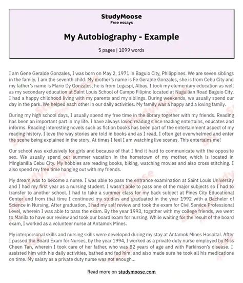 sample format of an autobiography