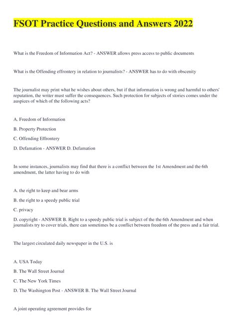 sample fsot bio questions
