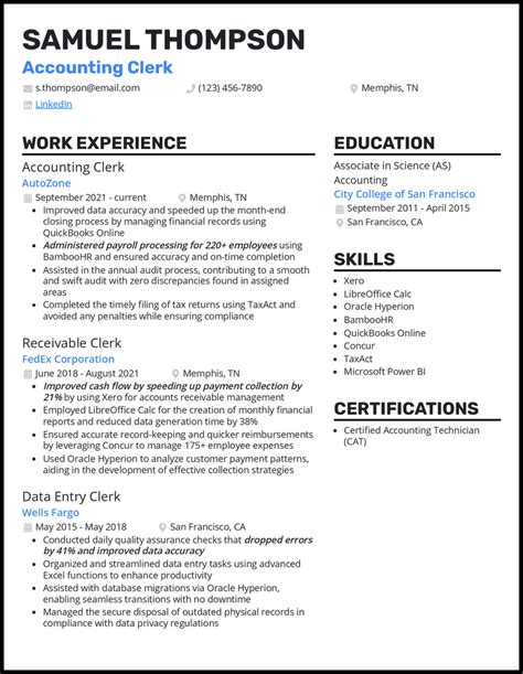 sample functional resume accounting clerk bing