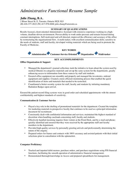 Sample Functional Resume For Administrative Assistant