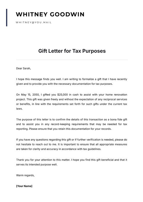 sample gift letter for tax purposes