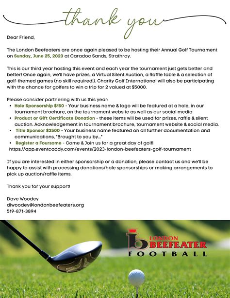 Sample Golf Outing Donation Request Letter