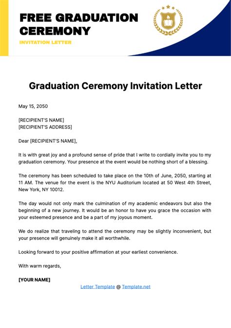 sample graduation ceremony invitation letter usa