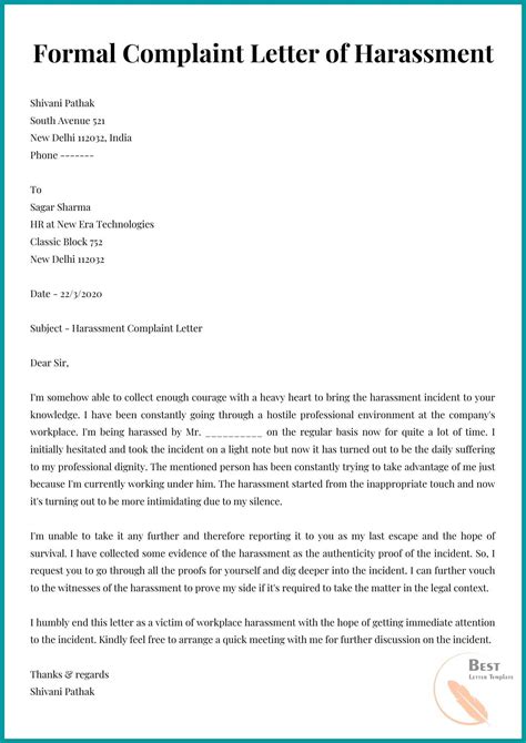 Sample Harassment From Neighbor Complaint Letter