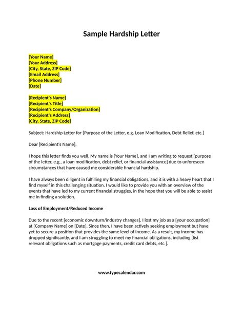 Sample Hardship Letter For School Financial Aid