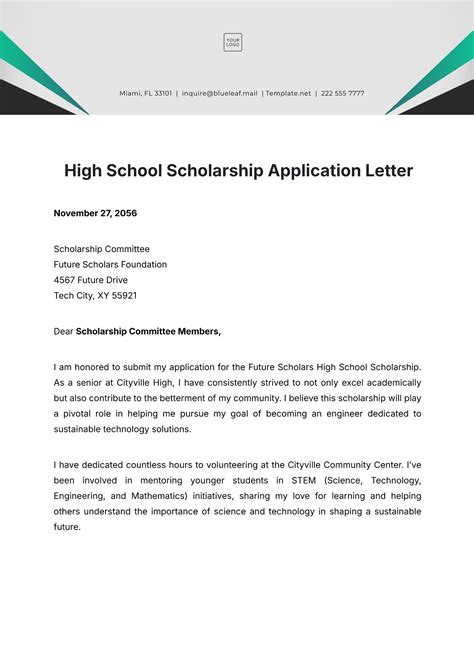 Sample High School Application Letter