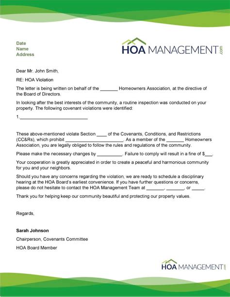 Sample Hoa Violation Letters