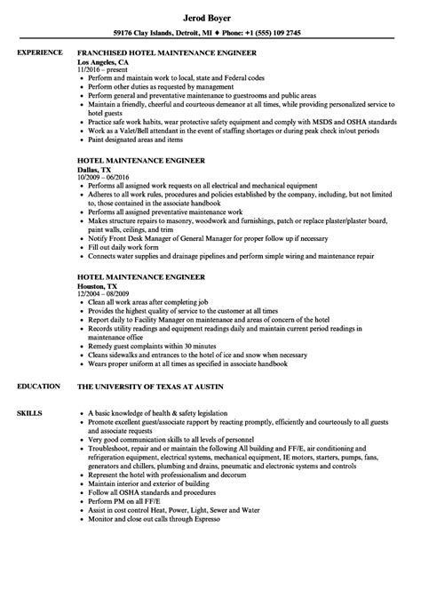 Sample Hotel Maintenance Engineer Resume Download