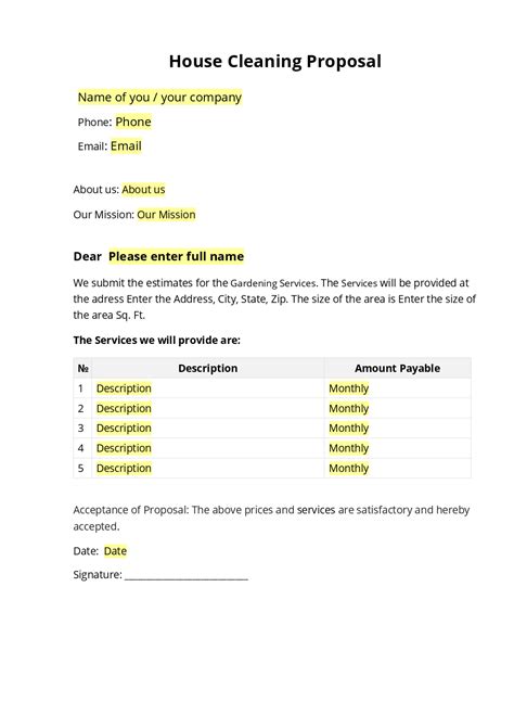 sample house cleaning offer letter