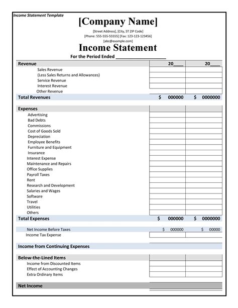 Sample Income Statement Format