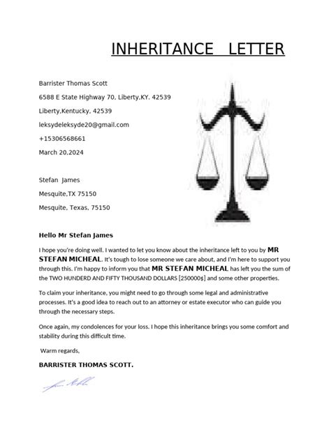 Sample Inheritance Letter From Lawyer