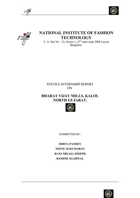 Sample Internship Report Of Textile Industry